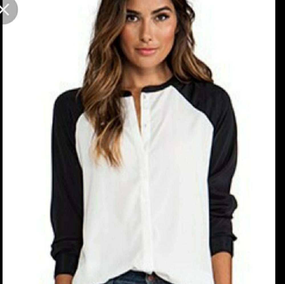 Sanctuary Soft Wovens Chelsea Black and Ivory Long Sleeve Shirt Blouse XS